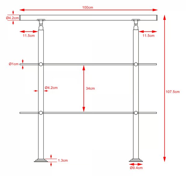 Deuba Schodišťové zábradlí 2 vzpěry - 100 cm