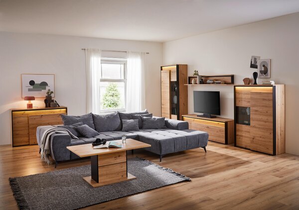 KOMODA POD TELEVIZI, černá, dub artisan, 155/55/41 cm Hom`in - Černé komody