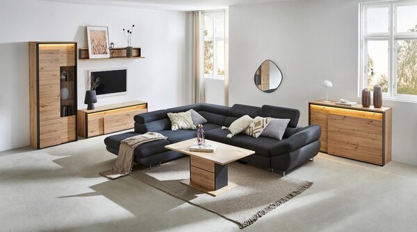 KOMODA POD TELEVIZI, černá, dub artisan, 155/55/41 cm Hom`in - Černé komody