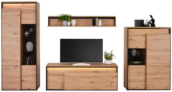 KOMODA POD TELEVIZI, černá, dub artisan, 155/55/41 cm Hom`in - Černé komody