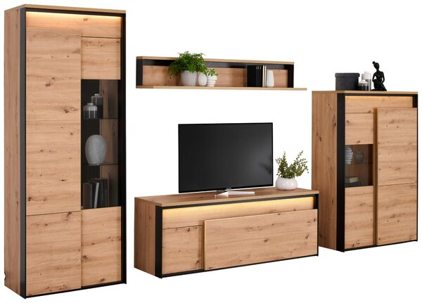 KOMODA POD TELEVIZI, černá, dub artisan, 155/55/41 cm Hom`in - Černé komody