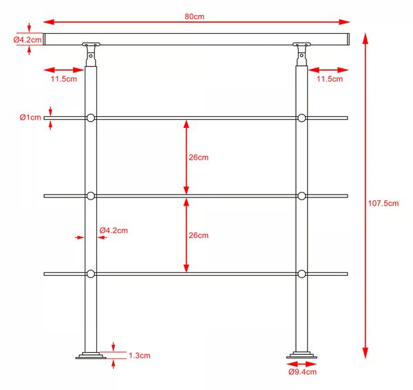 Deuba Schodišťové zábradlí 3 vzpěry - 80 cm