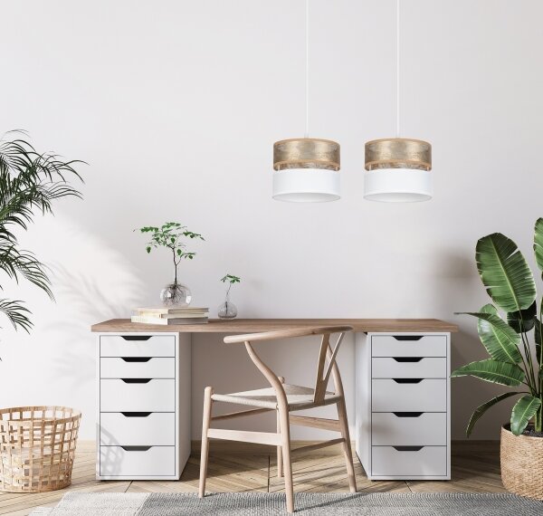 Lustr na lanku LIMA 2xE27/60W/230V zlatá/bílá