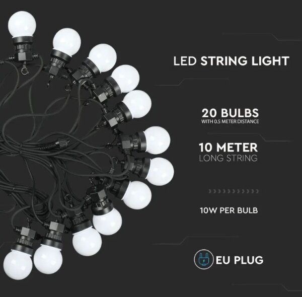 LED Venkovní řetěz STRING 10m 20xLED/0,5W/230V IP44 6000K