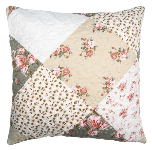 Zeleno-béžový patchwork povlak na polštář s drobnými květy Selma L – 50x50 cm