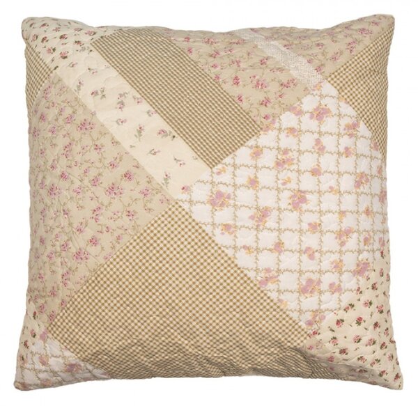 Béžový patchwork povlak na polštář s drobnými květy Selma L – 50x50 cm