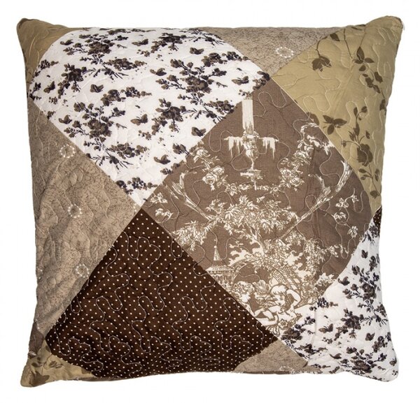 Hnědý patchwork povlak na polštář s drobnými květy Selma L – 50x50 cm