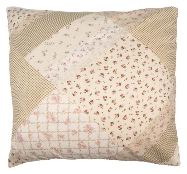 Béžový patchwork povlak na polštář s drobnými květy Selma L – 50x50 cm