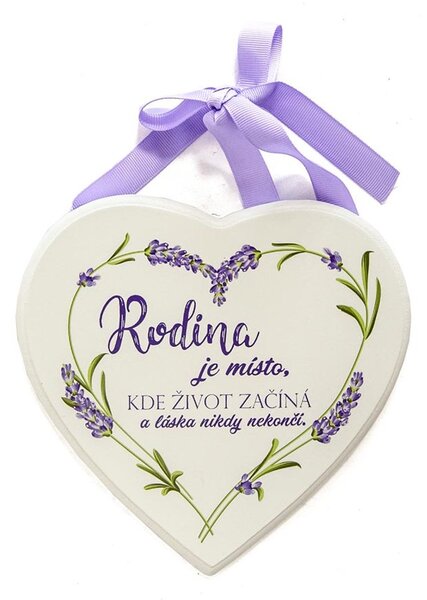 Srdce dřevo bílé "Rodina je..." - 17 x 16 cm
