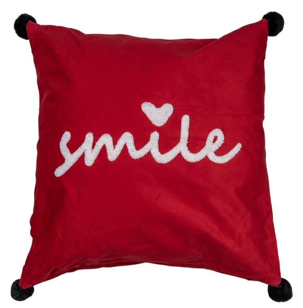 Červený povlak na polštář s nápisem Smile – 45x45 cm