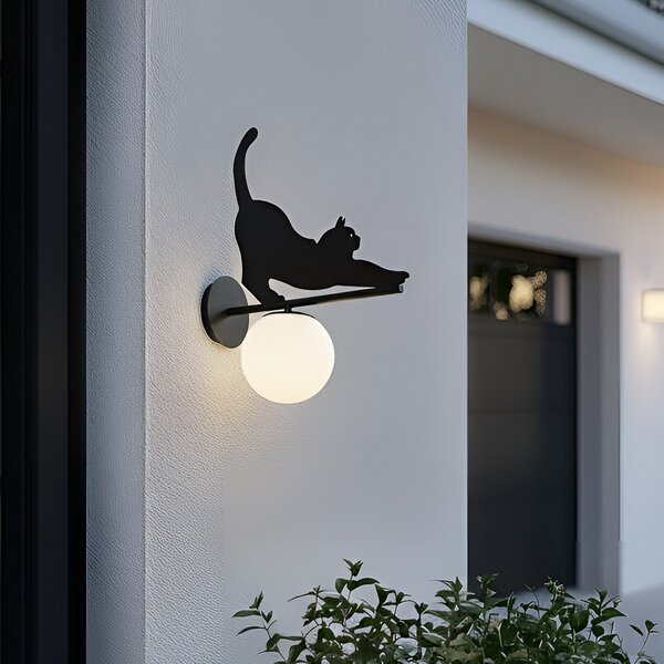 Venkovní svítidla Lindby, Katti Cat, stmívatelné, Černá, Balkon, Kov, Venkovský / rustikální