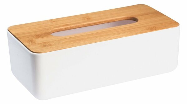 AQUALINE 3763 Snow zásobník na papírové kapesníky 26,2 x 9 x 13,2 cm, bílá/bambus