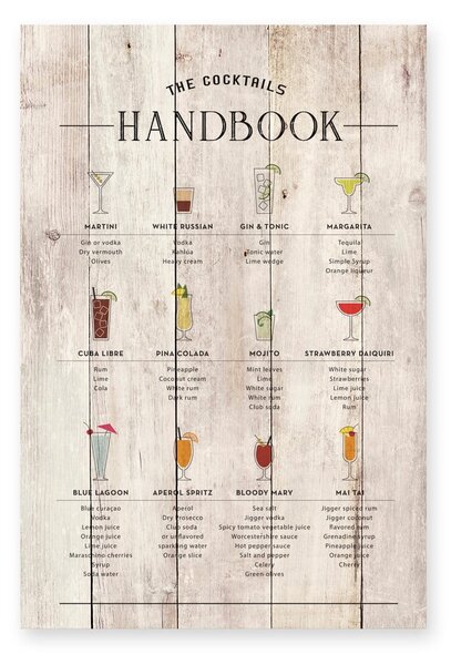 Dřevěná cedule 3x60 cm Cocktails Handbook - Really Nice Things