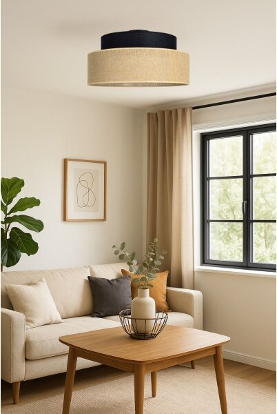 Stropní svítidlo BOHO 1xE27/60W/230V pr. 40 cm černá/béžová