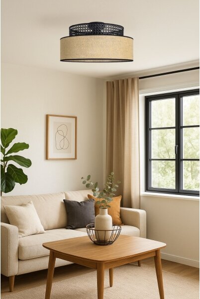 Stropní svítidlo BOHO 1xE27/60W/230V pr. 40 cm černá/ratan