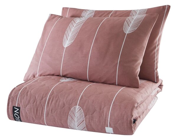 Růžový přehoz přes postel se 2 povlaky na polštář z ranforce bavlny Mijolnir Modena, 225 x 240 cm
