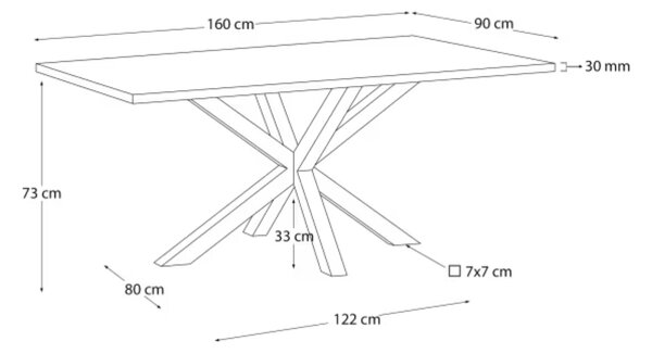 Dubový jídelní stůl Kave Home Argo 160 x 90 cm s přírodní kovovou podnoží