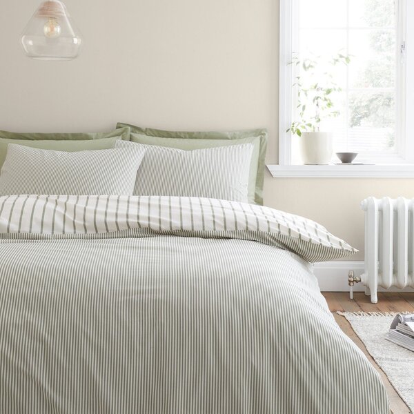 Zelené/krémové bavlněné povlečení na dvoulůžko 200x200 cm Hampton Stripe – Bianca
