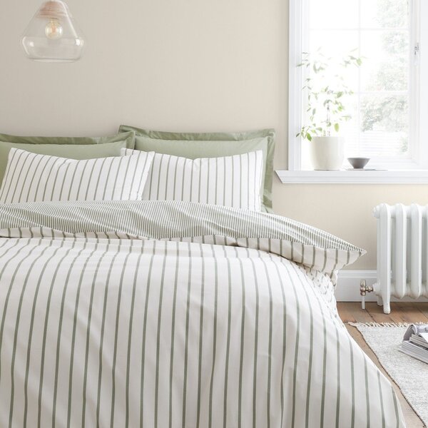 Zelené/krémové bavlněné povlečení na dvoulůžko 200x200 cm Hampton Stripe – Bianca