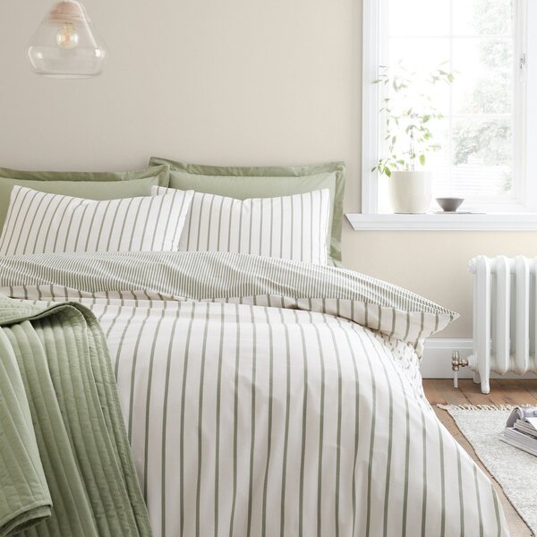 Zelené/krémové bavlněné povlečení na dvoulůžko 200x200 cm Hampton Stripe – Bianca