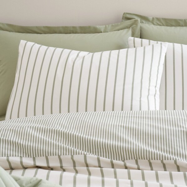 Zelené/krémové bavlněné povlečení na dvoulůžko 200x200 cm Hampton Stripe – Bianca