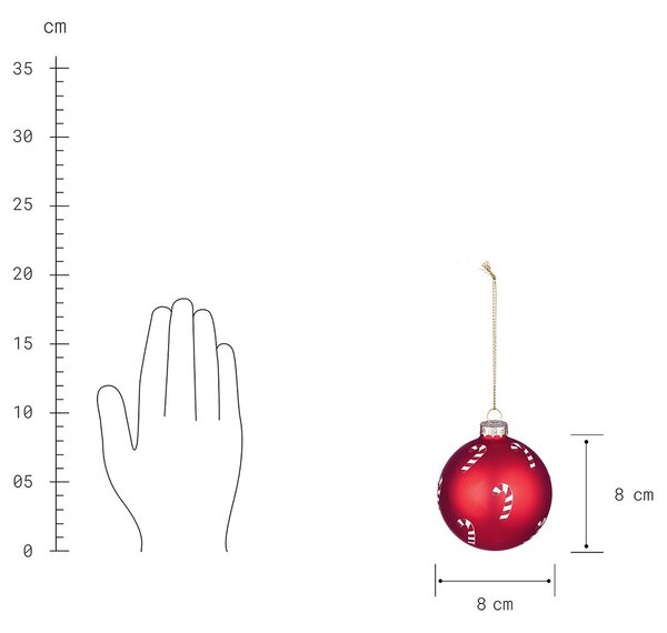 HANG ON Skleněná ozdoba Candy Cane 8 cm - červená
