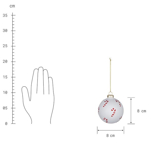 HANG ON Skleněná ozdoba Candy Cane 8 cm - bílá