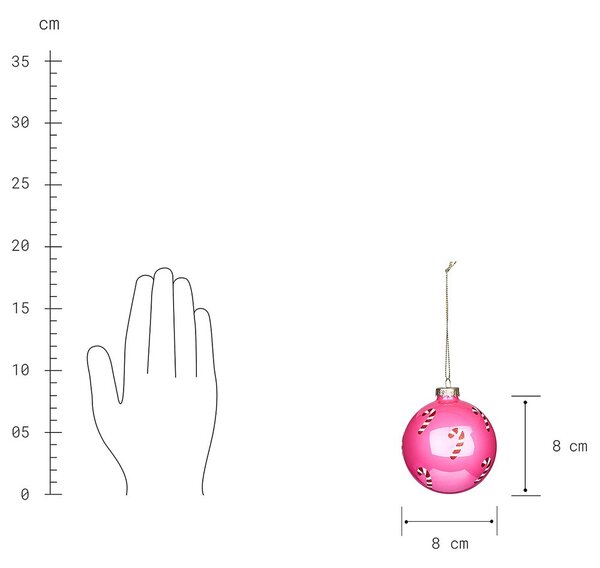 HANG ON Skleněná ozdoba "Candy Cane" 8 cm - růžová