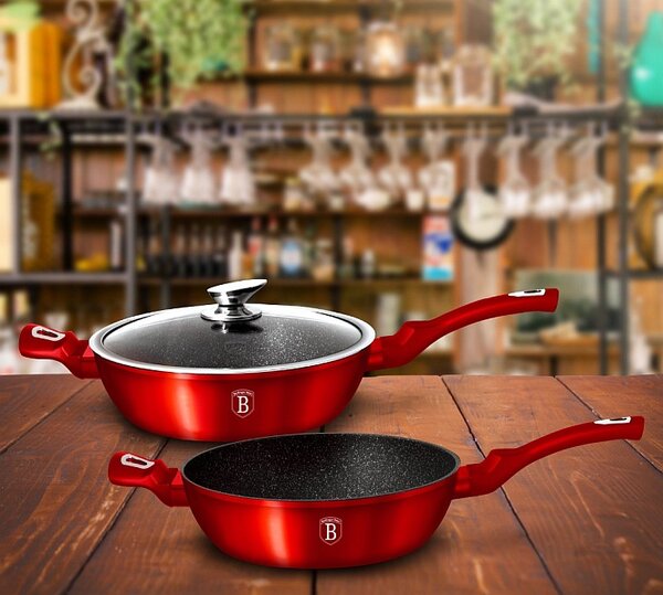 Pánev hluboká s mramorovým povrchem a poklicí 32 cm Burgundy Metallic Line