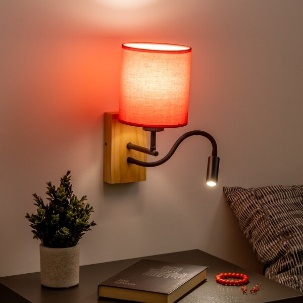 Brilagi - LED Nástěnná lampa NUBILA WOOD 1xE27/25W/230V + LED/3W dub/červená