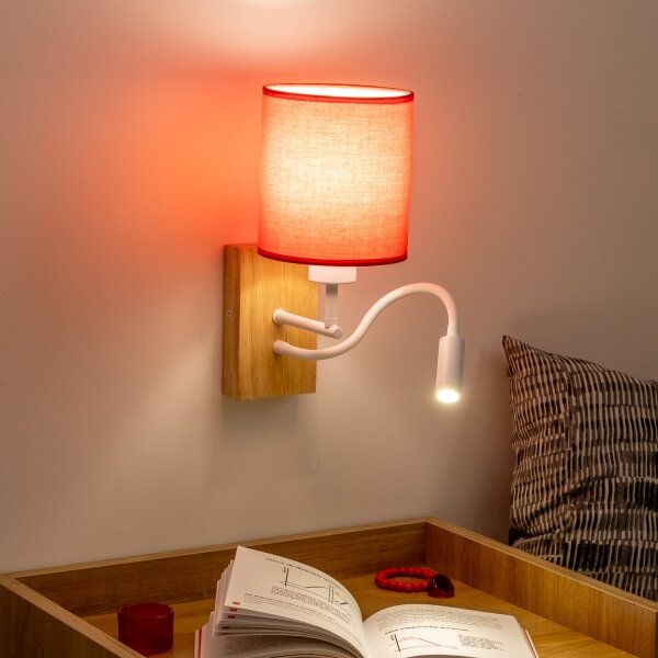 Brilagi - LED Nástěnná lampa NUBILA WOOD 1xE27/25W/230V + LED/3W dub/červená
