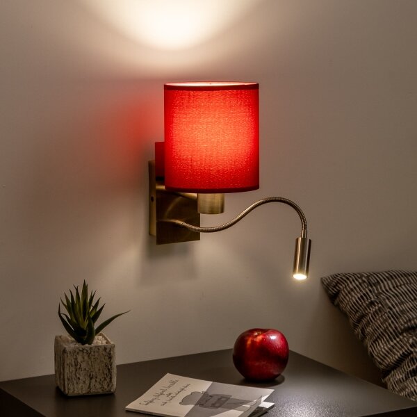 Brilagi-LED Nástěnná lampa NUBILA 1xE27/25W/230V+LED/3W mosaz/pompej.červená