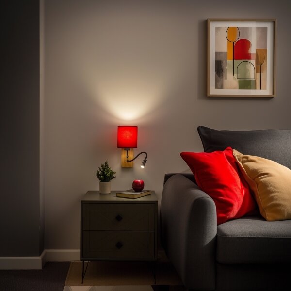 Brilagi-LED Nástěnná lampa NUBILA WOOD 1xE27/25W/230V+LED/3W dub/pompej. červená