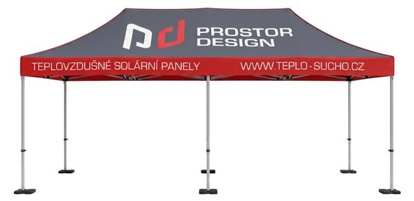 TENTino SET - Nůžkový párty stan 4x8 m s jednostranným potiskem Typ konstrukce: STEEL HEXAGON, Rozsah potisku: pouze střecha, Plachtovina - gramáž: polyester 230 g/m2