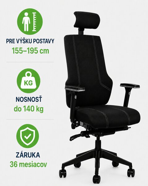 Zdravotní ergonomická kancelářská židle MERCURY HEALTH s podhlavníkem –
