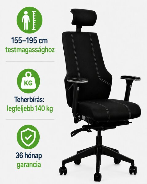 Zdravotní ergonomická kancelářská židle MERCURY HEALTH s podhlavníkem –