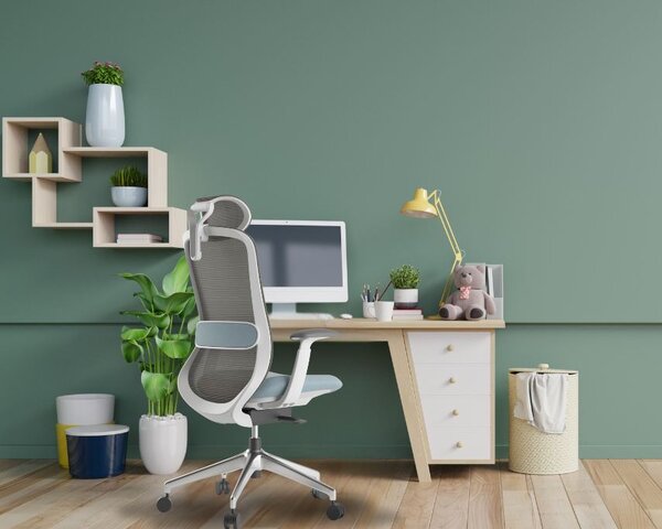 Ergonomická kancelářská židle MERCURY BESSEL ŠEDÝ PLAST, MODRÁ – pohodlné sezení