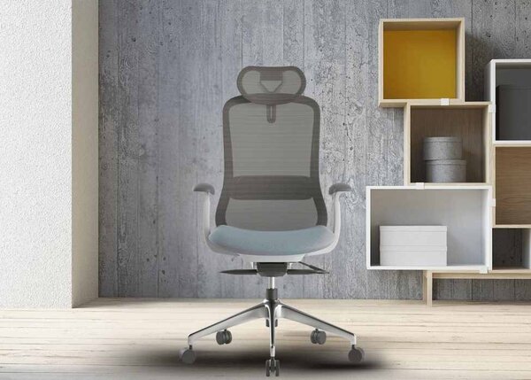 Ergonomická kancelářská židle MERCURY BESSEL ŠEDÝ PLAST, MODRÁ – pohodlné sezení