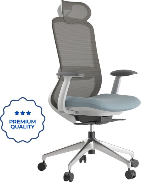 Ergonomická kancelářská židle MERCURY BESSEL ŠEDÝ PLAST, MODRÁ – pohodlné sezení