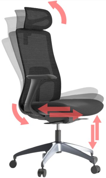 Ergonomická kancelářská židle MERCURY WISDOM TMAVĚ ŠEDÁ – síťovaná