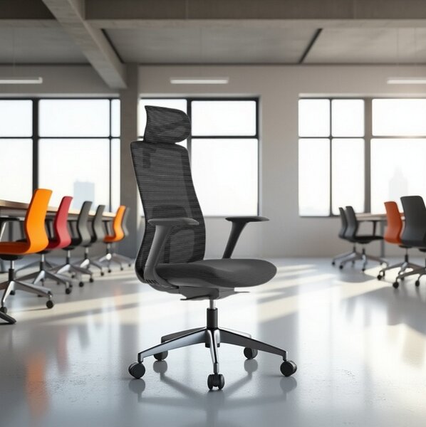 Ergonomická kancelářská židle MERCURY WISDOM TMAVĚ ŠEDÁ – síťovaná