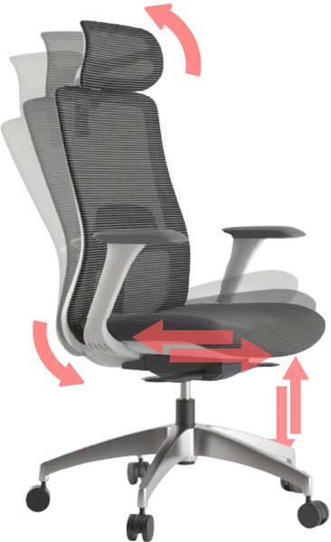 Ergonomická kancelářská židle MERCURY WISDOM SVĚTLE ŠEDÁ – síťovaná