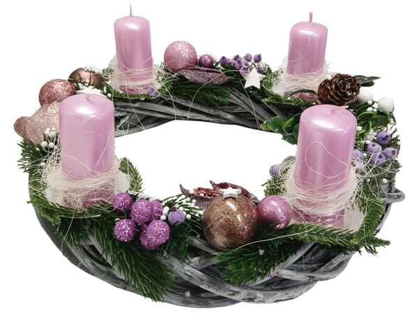 Adventní věnec šedo růžový Adventní věnec