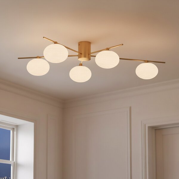 Stropní Lampa Lindby, Valisa, stmívatelné, Zlatá / mosazná, Obývací pokoj, Sklo