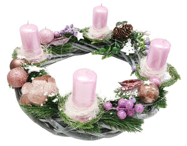 Adventní věnec šedo růžový Adventní věnec