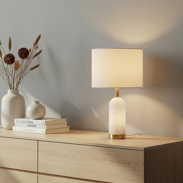 Stolní lampa Lindby, Alabaster, Bílá, Obývací pokoj, Tkanina / Textil, Skandinávský