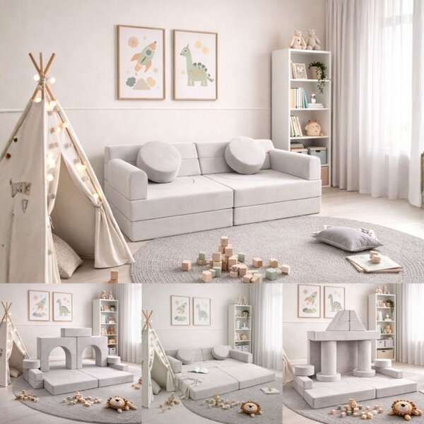 Designová modulární pohovka pro děti 150 cm, slonovinová