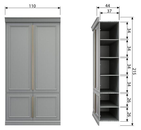 Světle šedá šatní skříň z borovicového dřeva 110x215x44 cm Organize – WOOOD