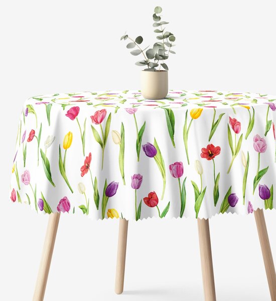 Goldea kulatý teflonový ubrus - barevné tulipány Ø 140 cm