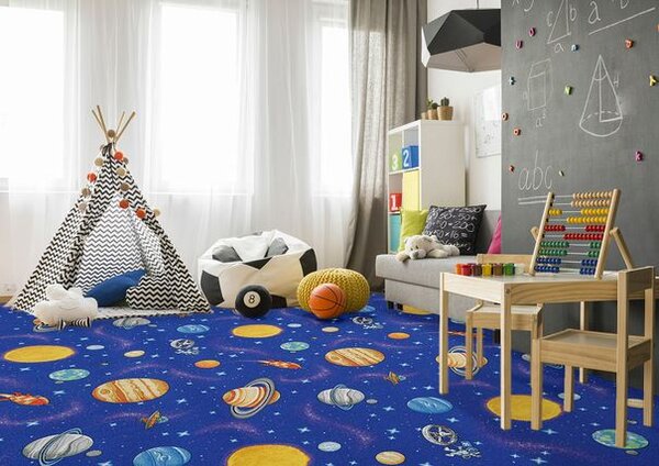 Breno Metrážový koberec GALAXY 78 modrý vesmír, šíře 400 cm, Modrá/Vícebarevné